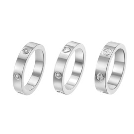 FOLOOTY 3PC Love Friendship Rings for Women 18K Gold Plated Stainless Steel Cubic Zirconia Gold Ring Wedding Band Promise Ring Jewelry Birthday Gifts,Size 6-10 (silver, 6)