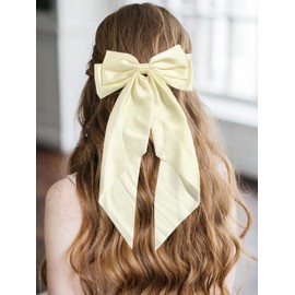 Women Big Bow Barrettes Girl's Satin Hairclips Long Ribbon Hair Pins Accessories For Party (Beige)