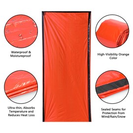 2 Pack Emergency Sleeping Bag Waterproof PE Survival Sleeping Bag Lightweight Thermal Bivy Sack Portable Blanket for Camping Hiking Outdoor Adventure Activities(59.8x82.7in)