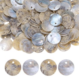 M METERXITY 300-Pack Flat Round Shell Coin Drop Charm Beads, 15mm Flat Shell Beads with Hole for Jewelry Making/Necklace/Earring/Craft [Natural Color]