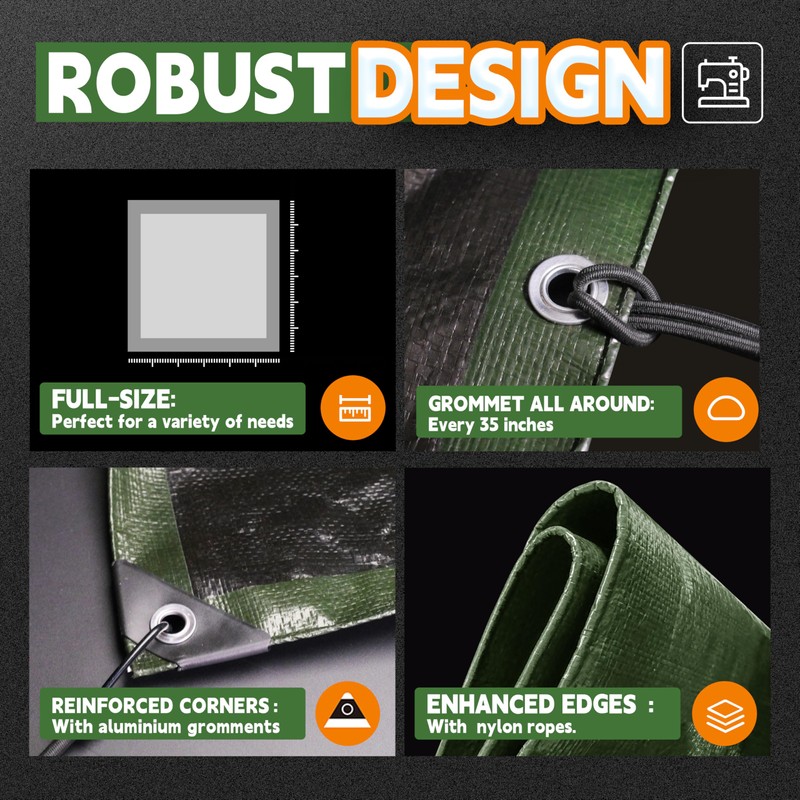 RAINDEWAY Tarps 8x8 Feet,Tarp Waterproof,9Mil Thick,Finished Size,Multipurpose Poly Tarp Cover