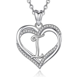 INFUSEU Necklace with Letters, Heart Pendant Necklace, Letter A-Z Alphabet Jewellery, Double Heart Initial Chains, Cubic Zirconia CZ for Women, Romantic Gifts for Girlfriend, 20 Inch Chain, Rose Gold