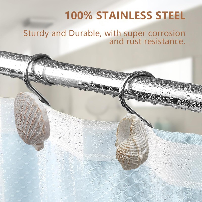 12-Pack Coastal Shower Curtain Hooks – Decorative Seashell, Starfish &