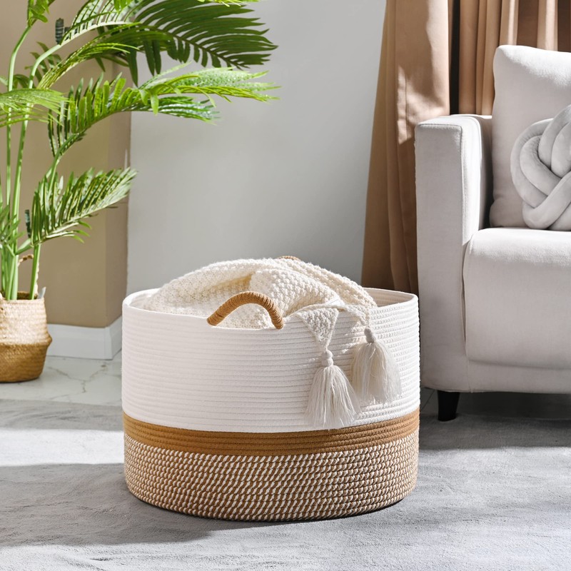 KAKAMAY Large Blanket Basket (20"x13"),Woven Baskets for storage Baby Laundry