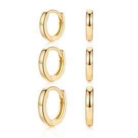 CERSLIMO Hoop Earrings Silver/Gold/Rose Gold/Black, Earrings Sterling Silver 925 & Rose Gold-Plated 585 Hoop Earrings Set (10 mm/12 mm/14 mm) Small Jewellery Gifts for Women Girls Men, Silver