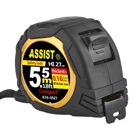 ASSIST Pro 18FT/5M Heavy Duty Tape Measure， Ultra-Readable Dual-Scale (Inches & Metric) with 3.2m Standout Blade, Shockproof Rubber Case， Professional Construction & Surveyor Tools