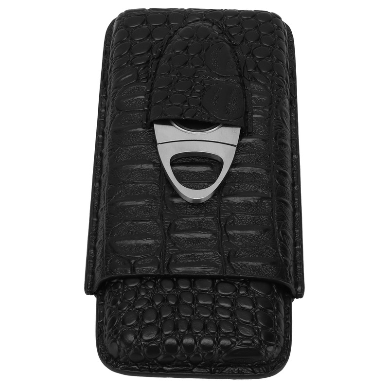 Cigar Case Portable Black Large Capacity PU Leather Caiman Pattern