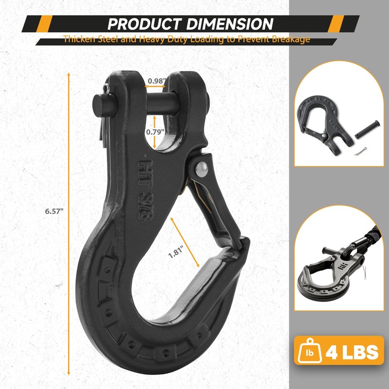 Winch Hook 3/8'' Max 35,000 Lbs, Forged Steel Winch Hook