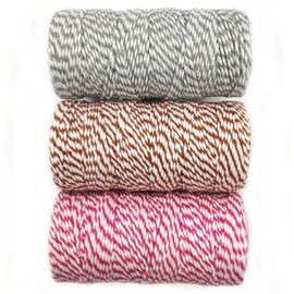 Wrapables Cotton Baker's Twine 12ply 330 Yards (Set of 3 Spools x 110 Yards) for Gift Wrapping, Party Decor, and Arts and Crafts (Grey, Brown, Hot Pink) (A66823, A66821, A66813)
