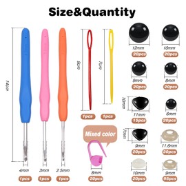 TOAOB 295pcs Safety Eyes and Nose Crochet Hooks Set for Amigurumi Crochet Crafts Dolls Animals and Bear