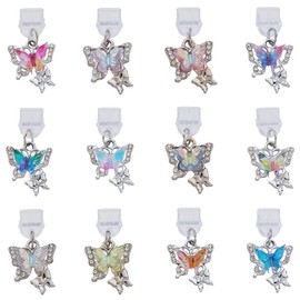 PLIGREAT 12 Pcs Rhinestones Butterflies Charm Dust Plug Compatible with Type C/USB C Charging Port Anti Dust Plugs Colorful Pendants Phone Port Dustproof for Type C Charging Port Plugs