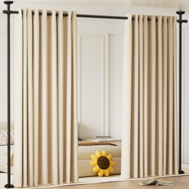 Bonpally Room Divider Curtain Rod, No Drilling Room Separator for Space Partition, 4-10ft (H) 28-70 inch(W) Adjustable Heavy Duty Temporary Wall Divider Floor to Ceiling Tension Rod, Black