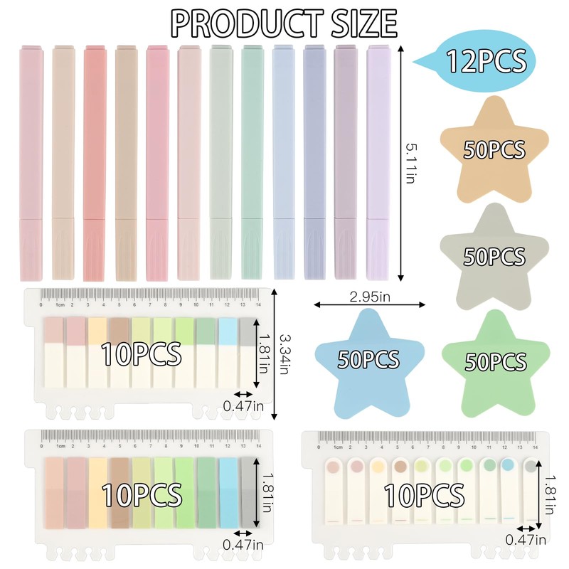 jwogngls Pack of 800 Sticky Notes, 12 Pastel Highlighters, Waterproof