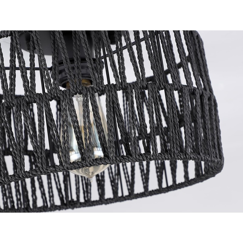 Hchunqjor Coastal Black Woven Flush Mount Light Fixture Rustic Industrial