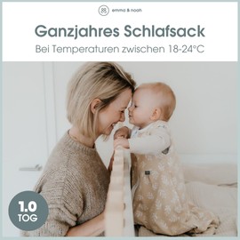 emma & noah Baby Sleeping Bag 1.0 TOG, All-Year Sleeping Bag for Spring, Summer and Autumn, 100% Organic Cotton, Oeko-Tex Certified, Romper Bag for Newborns (Leo Grey, 60 cm)