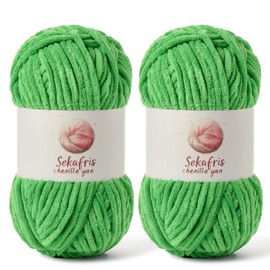 2 Pack Chunky Chenille Yarn for Crocheting, Baby Yarn for Crocheting Soft Blanket, 174.9 yds /7 oz Crochet Yarn, Bulky 5 Amigurumi Yarns, Fluffy Velvet Yarns for Knitting Crafts (2 Christmas Green)