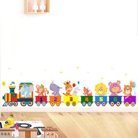 Animals Train Wall Decals Kids,Nursery Wall Stickers,Daycare Playroom Wall Stickers Peel and Stick Removable,Baby Decors for Preschool,Door,Window,Boy,Girl,Toddler,Bedroom.