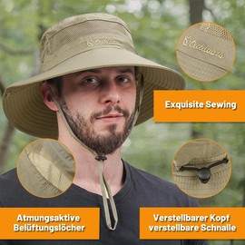 Durio Sun Hat for Men and Women - Outdoor Summer Hiking Hat UV Protection Bucket Cap with Chin Strap Fishing Hat Safari Hat Foldable Mesh Wide Brim Camping Hat, Khaki Dark