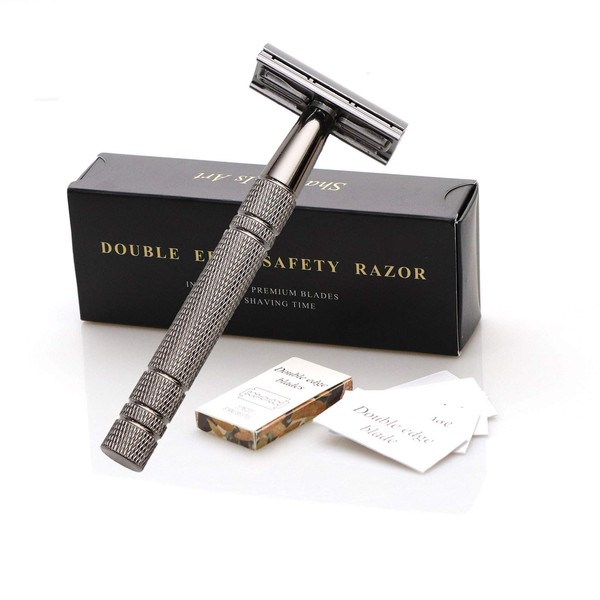 LEYMING Double Edge Safety Razor with 10pcs Blades, Metal One Single Blade Razor, Classic Wet Shaving Manual Shavers Fits Standard Razor Blades, Gift for Men