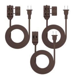 HBN Extension Cord, 3-Pack 3FT Brown, 2 Prong Indoor Extension Cord 16/2 SPT-2, 13A, 1625 W, 3-Outlet Extension Cords for Home/Office Use