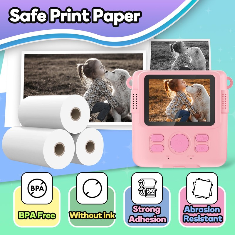 Printer Paper,6 Rolls for Kids Instant Print Camera,HD Printing Thermal