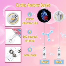 ANDGING Cardiac Badge Reel Retractable Blue Heart Cardiology Badge Reels Retractable for Nurses Funny Nurse Badge Clips RN LVN LPN CNA Nursing Student Medical Badge Holder with Alligator Clip