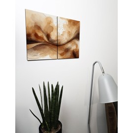 The Plum Penguin Sound Waves Abstract Watercolor Wooden Art - A4 Dual Panel MDF Wall Decor in Browns Canvas Alternative 40 x 30cm