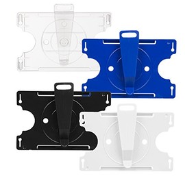 Karteo® Transparent Card Holder with Rotating Clip in EC Card Format | Use Horizontal and Vertical | Card Sleeves Made of Hard Plastic | Holder with Open Presentation Area for Business ID Cards