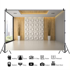 YongFoto 8x6ft Empty Office Backdrop French Windows Living Room Online Meeting Background for Photography Video Conferencing Backdrop Modern Office Interior Decor Banner