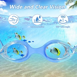 Moseem Kids Swimming Goggles, Swim Goggles Children for Boys Girls 3-14,with Anti Fog,Leak Proof, UV Resist,Adjustable Shoulder Straps,Blue