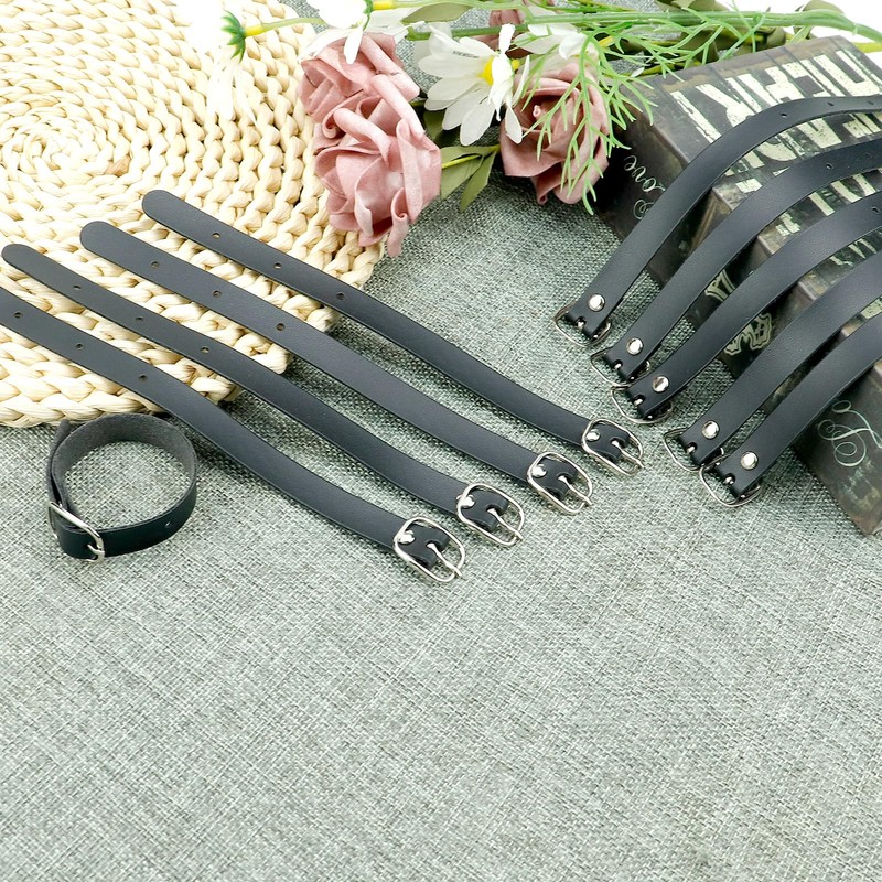 10pcs PU Leather Luggage Tag Straps with Metal Buckle Black