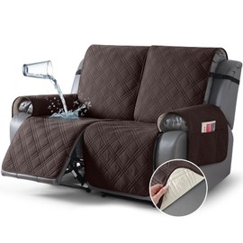 TAOCOCO 100% Waterproof Loveseat Recliner Cover, Non Slip Split Loveseat Covers for Reclining Loveseat with Elastic Straps, Washable Recliner Chair/Furniture Protector for Pets(2 Seater, Chocolate)