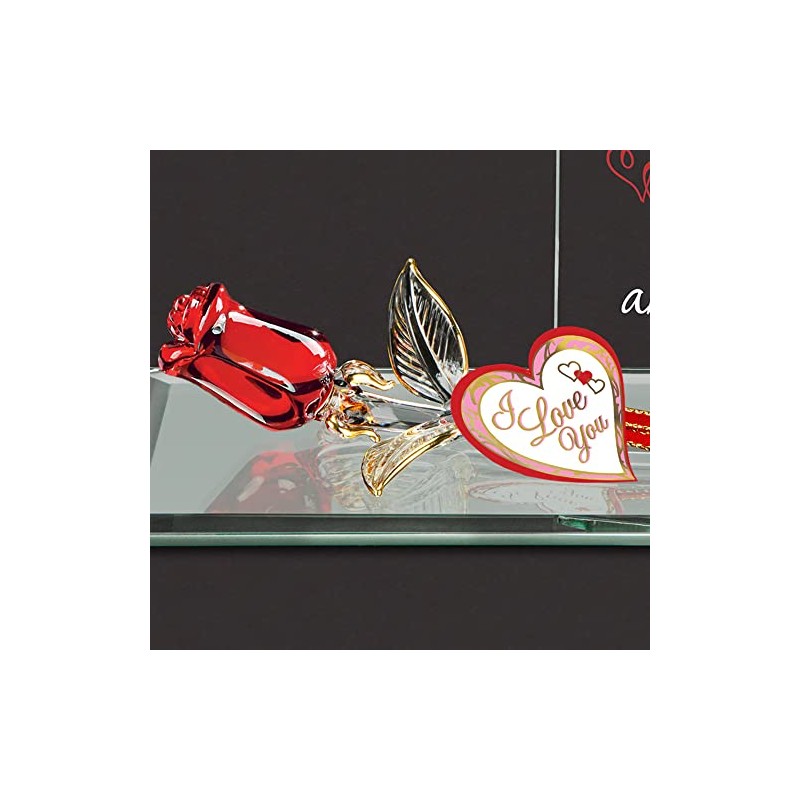 Glass Baron Handcrafted Red Rose I Love You Figurine Accented