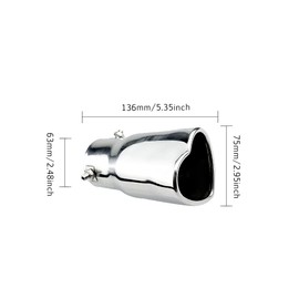 OtpOutopa Car Exhaust Tip 2.5 inch Inlet, Universal Car Exhaust Pipe Modification Tail Throat Tail Pipe Stainless Steel Muffler Tip, Adjustable Heart Shaped Car Thickened Pipe (Straight,Silver)