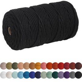 XKDOUS Black Macrame Cord 4mm x 109yards, Colored Macrame Rope, Cotton Rope Macrame Yarn, Colorful Cotton Craft Cord for Wall Hanging, Plant Hangers, Crafts, Knitting