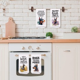 SPBL&L Doberman Dog Kitchen Towels Set of 4, Doberman Gifts for Women, Doberman Decor Tea Dish Towels for Kitchen, Doberman Dog Decorative Hand Towels for Bathroom, 16x24 Inches