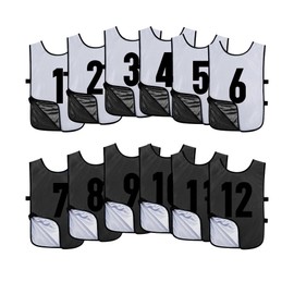 Saaifuu 12 Pack Reversible Numbered Pinnies, Double Sided Scrimmage Vest,Team Practice Jerseys for Kids and Adult(White/Black, XL)