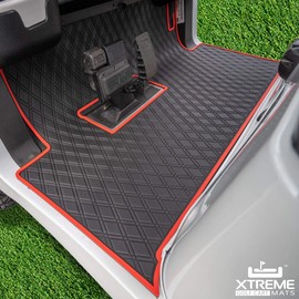 Xtreme Mats Club Car Golf Cart Mat, Full Coverage Floor Liner - Fits Club Car Models Precedent (2004-2022)/Onward & Tempo (2017-2022)/Villager & V4L (2019-2022) - Black with Red Trim