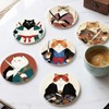 Funny Cat Coasters Set of 6, Japanese‌ Anime Cat Round