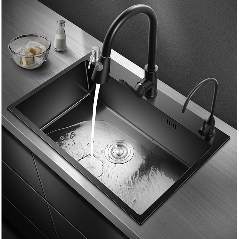 ARTLINE 16 Gauge Black Kitchen Sink, 3 Hole Stainless Steel