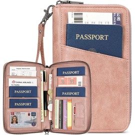 Porta Pasaporte de Cuero PU, Porta Pasaporte con Bloqueo RFID, Gran Capacidad, Impermeable, Pasaporte de Viajes para Familiar, Mujer y Hombre