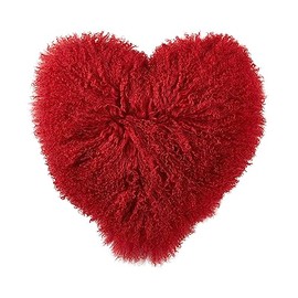 SARO LIFESTYLE Cozy Love Heart-Shaped Mongolian Lamb Fur Poly Filled Throw Pillow