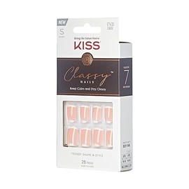 KISS Classy Fake Nails Ready-To-Wear DIY Manicure - Simple Enough, Waterproof, Smudge Proof, Chip Proof, No Dry Time, Durable & Flexible, Long Lasting, Short & Square, Quick & Easy | 28 Count