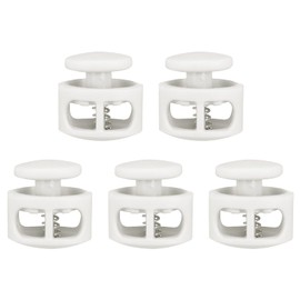 sourcing map 5pcs Plastic Cord Locks Double Hole Spring Toggle Stopper Clip Elastic Clasp Lock Fastener for Drawstring, Paracord, Bags, Clothing, Gloves String Lock Replacement, White