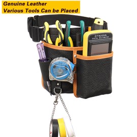 quipuda Tool Pouch, Genuine Leather Tool Belt Pouch, with Adjustable Waist Belt, Tool Bag with Tape Measure Holder for Electricians, Plumbers, Frame Builders