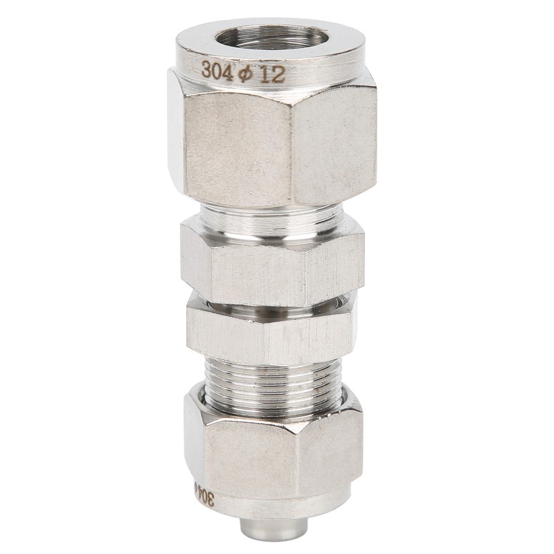 2Pcs Ferrule Compression Fitting Bulkhead Connector 2‑Touch Straight 304 Stainless