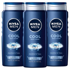 NIVEA MEN DEEP Active Clean Charcoal Body Wash, 16.9 Fl Oz Bottle.Select Scent - Cool 3 Pack