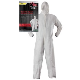 Venom Steel Disposable Heavy Duty Coverall, Hooded with Elastic Wrist and Ankles, L/XL Size, White