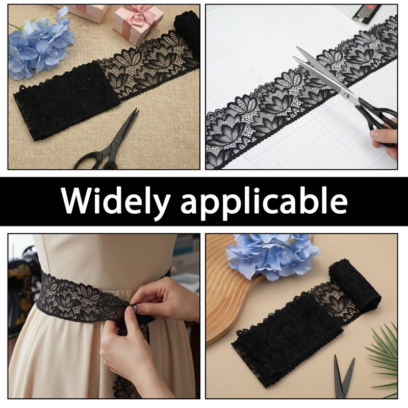 5 Yards Black Lace Trim Ribbon, 4 Inch Vintage Lace