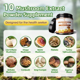 B Beworths Lions Mane Mushroom Powder Instant Coffee with Lion's Mane, Reishi, Chaga 120G